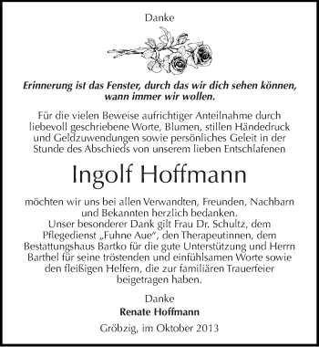 Traueranzeige von Ingolf Hoffmann von Mitteldeutsche Zeitung Köthen