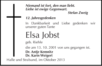 Traueranzeige von Elsa Jobst von Mitteldeutsche Zeitung Wittenberg