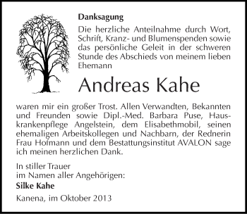 Traueranzeige von Andreas Kahe von Mitteldeutsche Zeitung Halle/Saalkreis