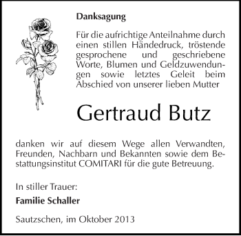 Traueranzeige von Gertraud Butz von Mitteldeutsche Zeitung Zeitz
