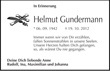 Traueranzeige von Helmut Gundermann von Mitteldeutsche Zeitung Halle/Saalkreis