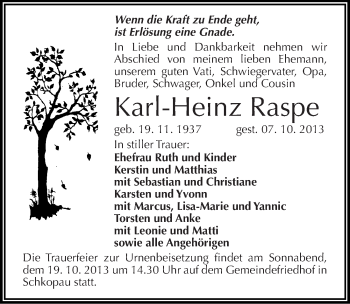 Traueranzeige von Karl-Heinz Raspe von Mitteldeutsche Zeitung Merseburg/Querfurt