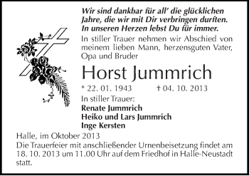 Traueranzeige von Horst Jummrich von Mitteldeutsche Zeitung Halle/Saalkreis