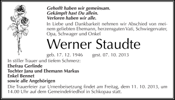 Traueranzeige von Werner Staudte von Mitteldeutsche Zeitung Merseburg/Querfurt