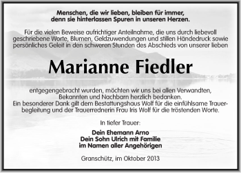 Traueranzeige von Marianne Fiedler von Mitteldeutsche Zeitung Weißenfels