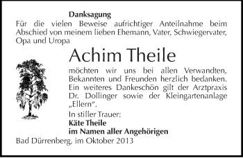 Traueranzeige von Achim Theile von Mitteldeutsche Zeitung Merseburg/Querfurt