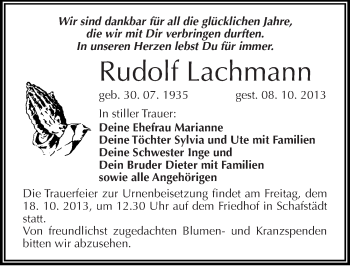 Traueranzeige von Rudolf Lachmann von Mitteldeutsche Zeitung Merseburg/Querfurt