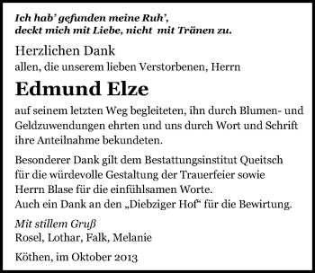 Traueranzeige von Edmund Elze von Mitteldeutsche Zeitung Köthen