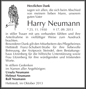 Traueranzeige von Harry Neumann von Mitteldeutsche Zeitung Mansfelder Land