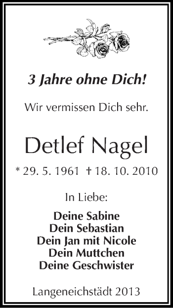 Traueranzeige von Detlef Nagel von Mitteldeutsche Zeitung Merseburg/Querfurt