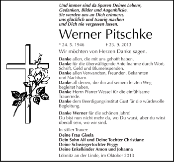 Traueranzeige von Werner Pitschke von Mitteldeutsche Zeitung Köthen