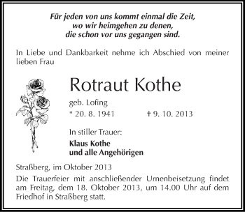 Traueranzeige von Rotraut Kothe von Mitteldeutsche Zeitung Quedlinburg