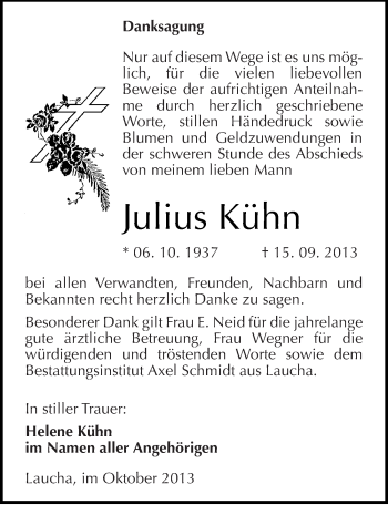 Traueranzeige von Julius Kühn von Mitteldeutsche Zeitung Naumburg/Nebra