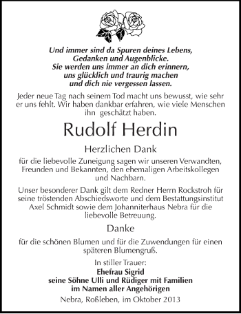 Traueranzeige von Rudolf Herdin von Mitteldeutsche Zeitung Naumburg/Nebra