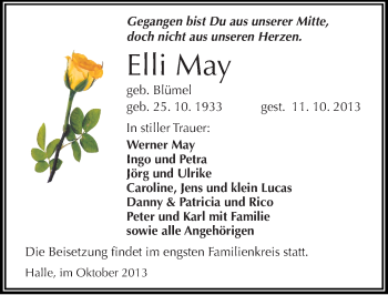 Traueranzeige von Elli May von Mitteldeutsche Zeitung Halle/Saalkreis