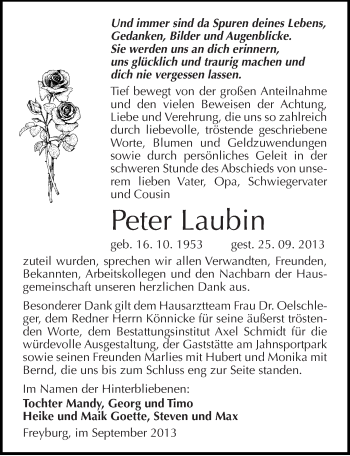 Traueranzeige von Peter Laubin von Mitteldeutsche Zeitung Naumburg/Nebra