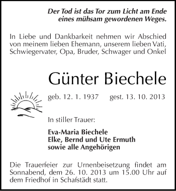 Traueranzeige von Günter Biechele von Mitteldeutsche Zeitung Merseburg/Querfurt