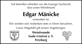 Traueranzeige von Edgar Mänicke von Mitteldeutsche Zeitung Naumburg/Nebra
