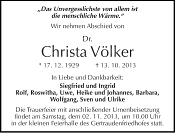 Traueranzeige von Christa Völker von Mitteldeutsche Zeitung Halle/Saalkreis