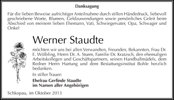 Traueranzeige von Werner Staudte von Mitteldeutsche Zeitung Merseburg/Querfurt