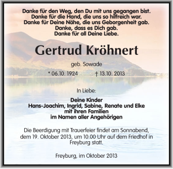 Traueranzeige von Gertrud Kröhnert von Mitteldeutsche Zeitung Naumburg/Nebra