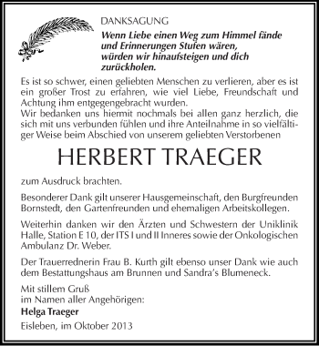 Traueranzeige von Herbert Traeger von Mitteldeutsche Zeitung Mansfelder Land