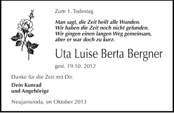 Traueranzeige von Uta Luise Berta Bergner von Mitteldeutsche Zeitung Naumburg/Nebra