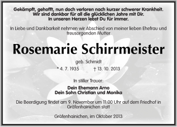 Traueranzeige von Rosemarie Schirrmeister von Mitteldeutsche Zeitung Wittenberg
