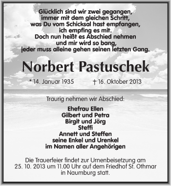 Traueranzeige von Norbert Pastuschek von Mitteldeutsche Zeitung Naumburg/Nebra