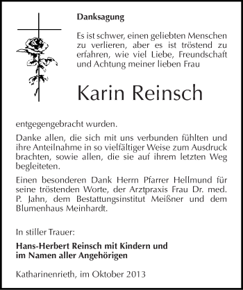 Traueranzeige von Karin Reinsch von Mitteldeutsche Zeitung Sangerhausen