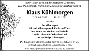 Traueranzeige von Klaus Kühlmorgen von Mitteldeutsche Zeitung Dessau-Roßlau