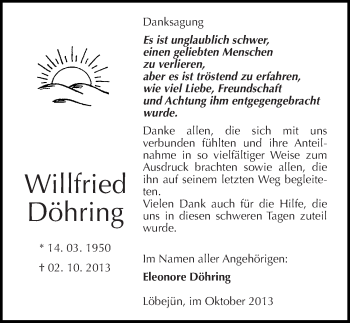 Traueranzeige von Willfried Döhring von Mitteldeutsche Zeitung Halle/Saalkreis