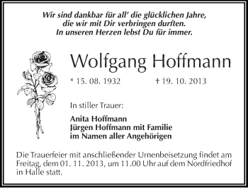 Traueranzeige von Wolfgang Hoffmann von Mitteldeutsche Zeitung Halle/Saalkreis