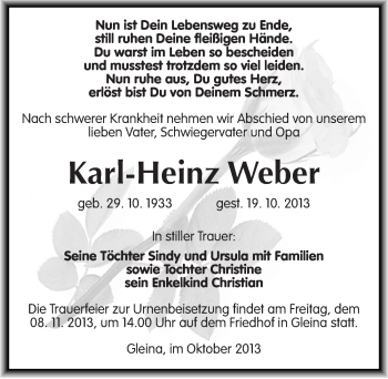 Traueranzeige von Karl-Heinz Weber von Mitteldeutsche Zeitung Naumburg/Nebra