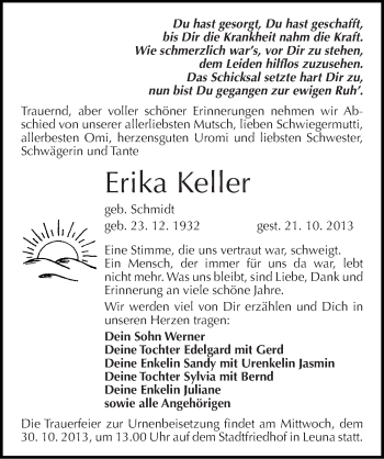 Traueranzeige von Erika Keller von Mitteldeutsche Zeitung Merseburg/Querfurt