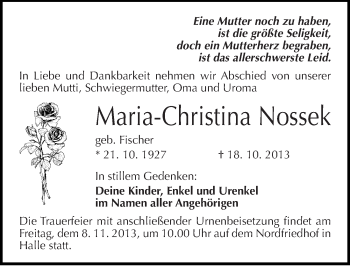 Traueranzeige von Maria-Christina Nossek von Mitteldeutsche Zeitung Halle/Saalkreis