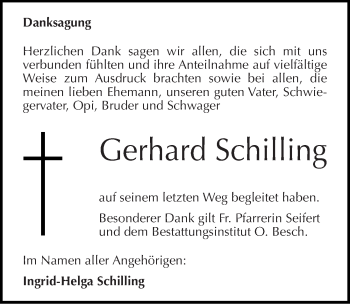 Traueranzeige von Gerhard Schilling von Mitteldeutsche Zeitung Dessau-Roßlau