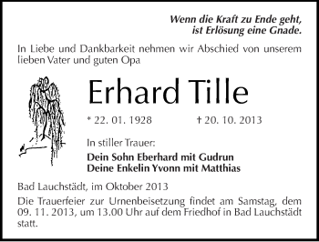 Traueranzeige von Erhard Tille von Mitteldeutsche Zeitung Merseburg/Querfurt