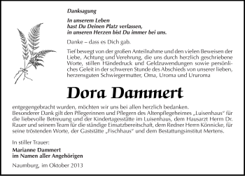 Traueranzeige von Dora Dammert von Mitteldeutsche Zeitung Naumburg/Nebra