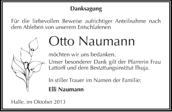 Traueranzeige von Otto Naumann von Mitteldeutsche Zeitung Halle/Saalkreis