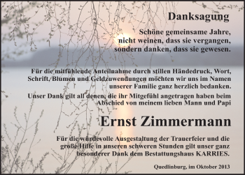 Traueranzeige von Ernst Zimmermann von Mitteldeutsche Zeitung Quedlinburg