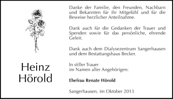 Traueranzeige von Heinz Hörold von Mitteldeutsche Zeitung Sangerhausen