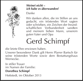 Traueranzeige von Gerd Schimpf von Mitteldeutsche Zeitung Mansfelder Land