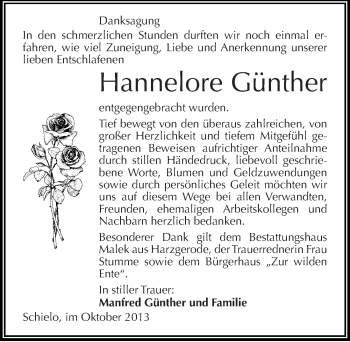 Traueranzeige von Hannelore Günther von Mitteldeutsche Zeitung Quedlinburg