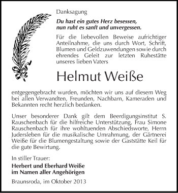 Traueranzeige von Helmut Weiße von Mitteldeutsche Zeitung Naumburg/Nebra