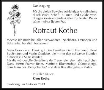 Traueranzeige von Rotraut Kothe von Mitteldeutsche Zeitung Quedlinburg