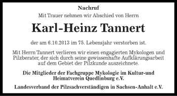 Traueranzeige von Karl-Heinz Tannert von Mitteldeutsche Zeitung Quedlinburg