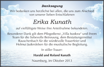 Traueranzeige von Erika Kunath von Mitteldeutsche Zeitung Naumburg/Nebra