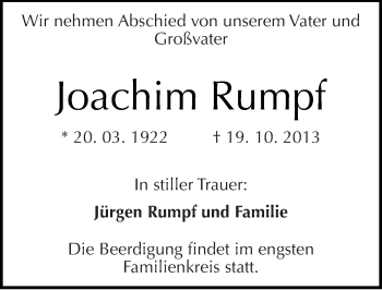 Traueranzeige von Joachim Rumpf von Mitteldeutsche Zeitung Quedlinburg