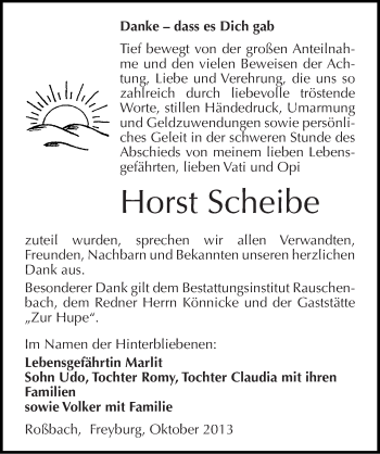 Traueranzeige von Horst Scheibe von Mitteldeutsche Zeitung Naumburg/Nebra
